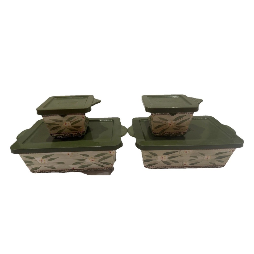 Temp-tations Old World Green 1.5 Qt Casserole Set w Lids Cottage Core